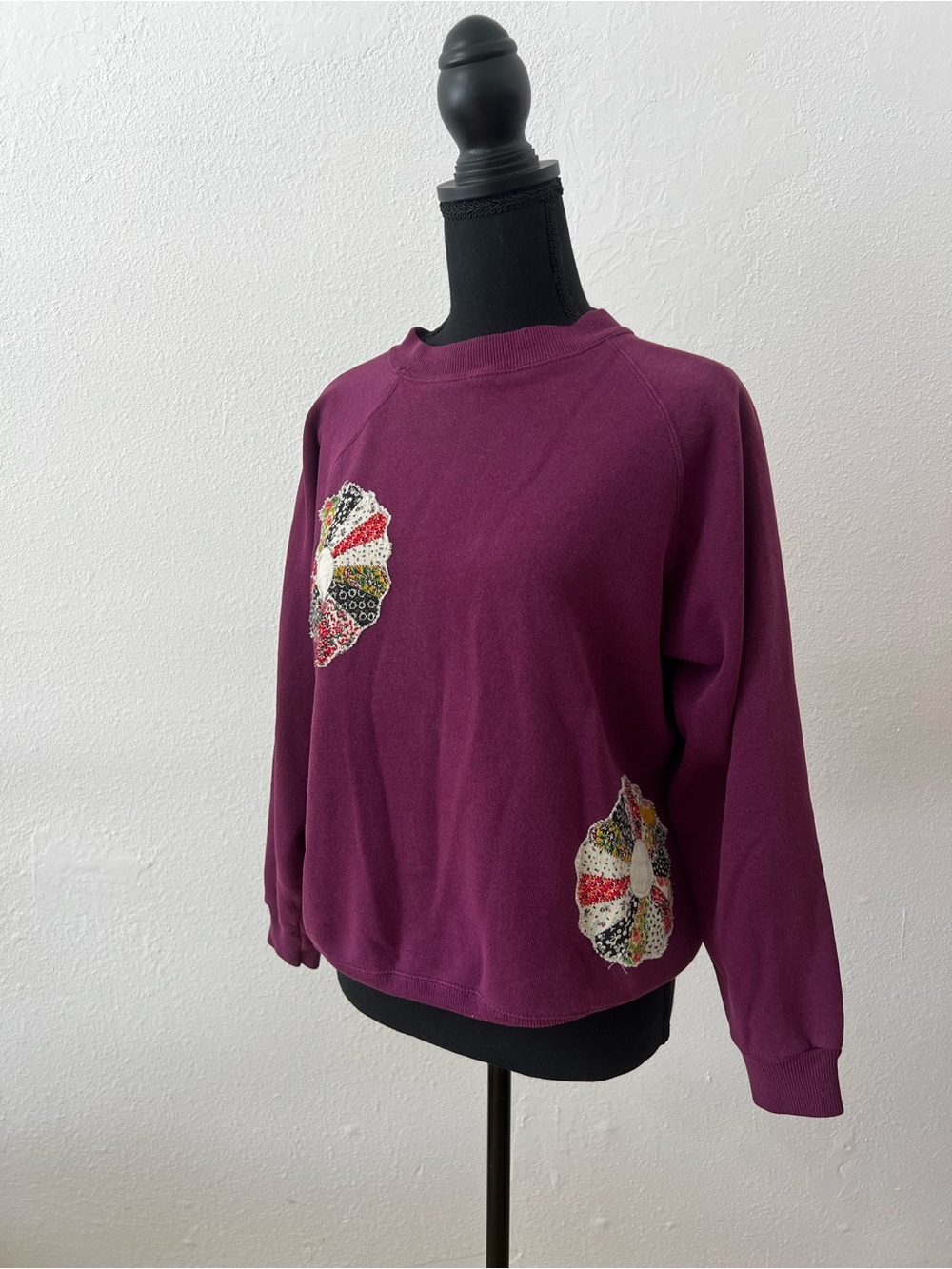 Vintage Hanes Raglan Crewneck Dresden Plate Quilt Upcycled Handmade Cottagecore